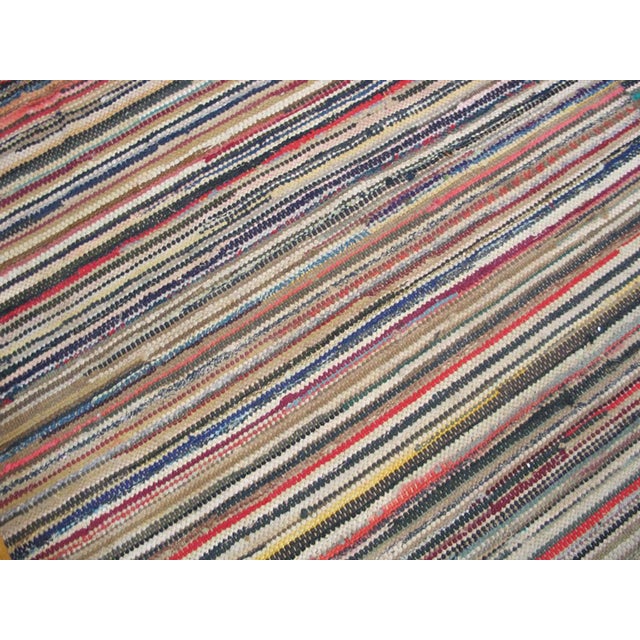1920s 1920s Multicolor Earth Tone Stripe Antique American Rag Rug 8' 6" X 12' 0" Knotted Wool Carpet For Sale - Image 5 of 7