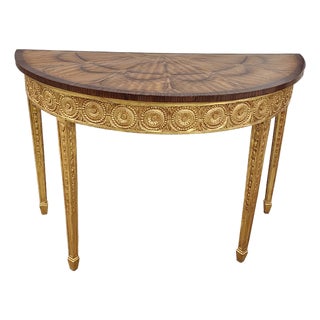 Vintage Adam Style Demi-Lune Satin Wood Inlay Console Table For Sale