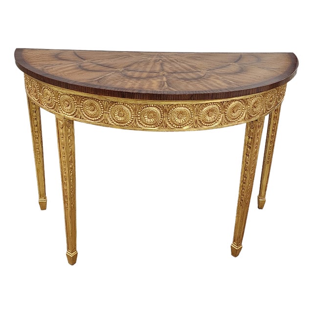 Vintage Adam Style Demi-Lune Satin Wood Inlay Console Table For Sale