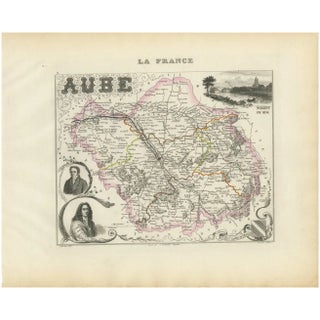 Map of Aube, Troyes and Champagne in France, 19th Century For Sale