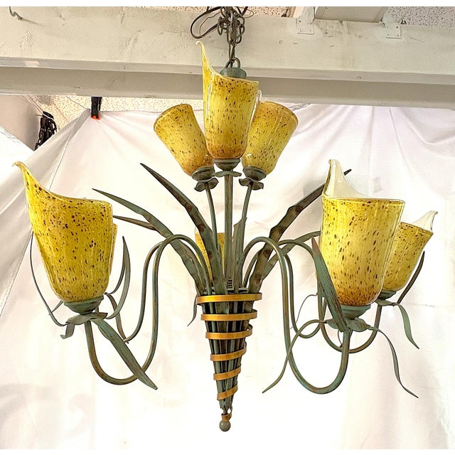 Late 20th Century Vintage Eurofase 'Cala Lily' Art Glass 9-Light Chandelier For Sale - Image 5 of 16