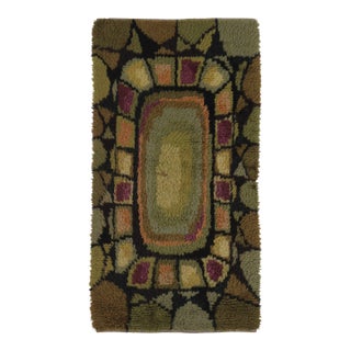Vintage Swedish Rya Runner, Earth Tones With Mosaic Geometry - Rug & Kilim For Sale