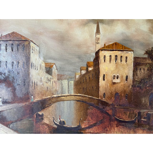 1980s L. Costello Venetian Scene Oil on Canvas Painting, Framed For Sale - Image 5 of 10