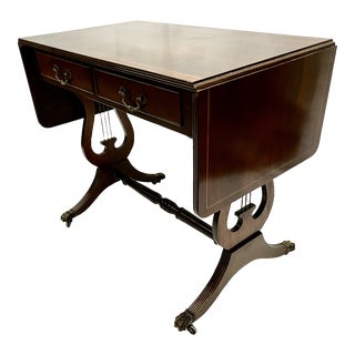 Mid 20th Century Vintage Flamed Mahogany Drop Leaf Writing Desk For Sale