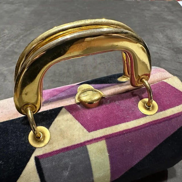 Metal 1960s Haute Couture Velvet and Brass Iconic Minaudiere Bag by Emilio Pucci For Sale - Image 7 of 12