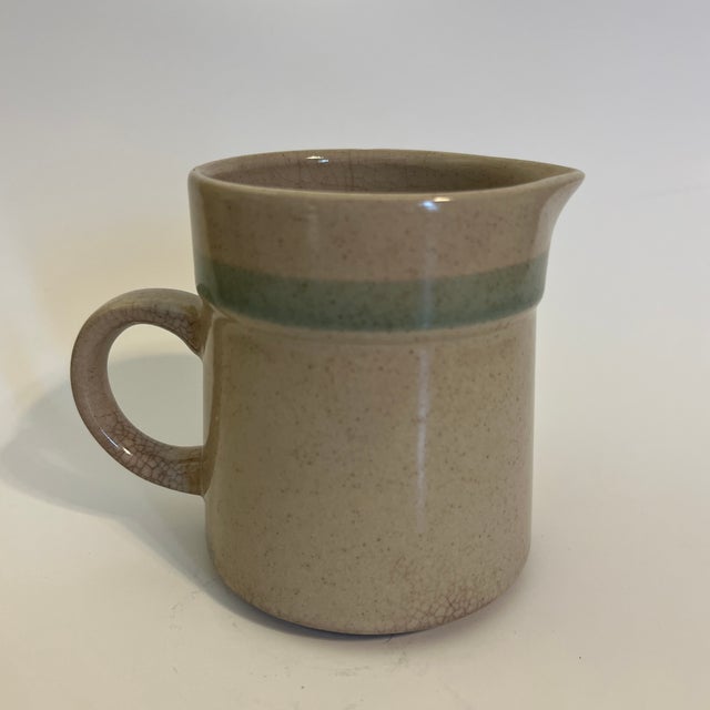 Asian Antique 1970s Creamer With Teal Stripe From Japan For Sale - Image 3 of 8