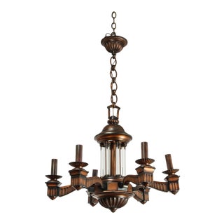 1920s American Bronze and Glass Neoclassical Chandelier For Sale