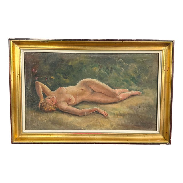 Unknown, Reclining Female Nude, 1890s, Oil on Canvas For Sale