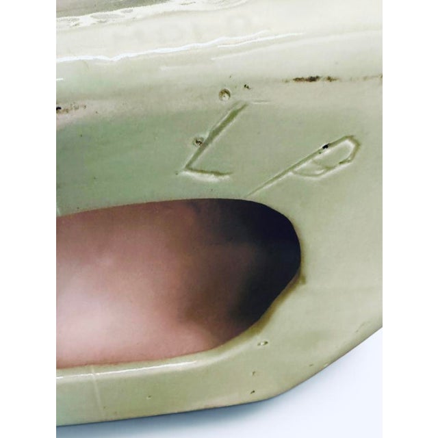 McRon Signed Postmodern Ceramic Crescent Vase – Celadon & Gold Luster – 1984 – 20" For Sale In Atlanta - Image 6 of 7
