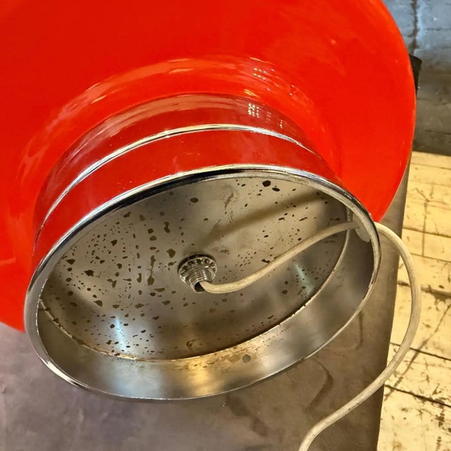 1990s Space Age Chromed Metal and Orange Glass Italian Table Lamp For Sale - Image 9 of 12