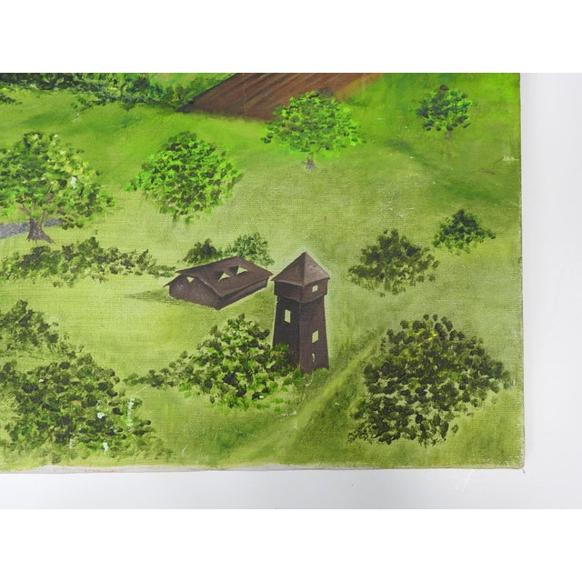 Late 20th Century Birdseye View Mountain Valley Landscape Painting For Sale - Image 4 of 9