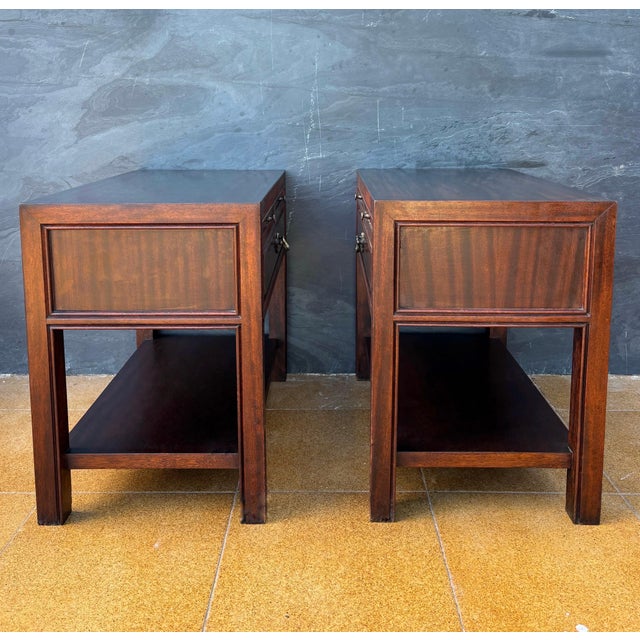 Wood Pair of Spanish Neoclassical Style Nightstands with Drawer and Lower Shelf, 1950 For Sale - Image 7 of 11