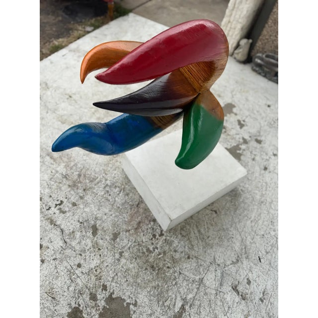 Red Hy Farber 39" Handcrafted Wood Floral Art Sculpture For Sale - Image 8 of 8