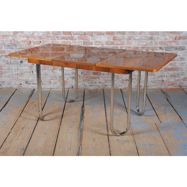 Metal Bauhaus Folding Table in Oak by J. Halabala for Up Zavody, Czech, 1930s For Sale - Image 7 of 18