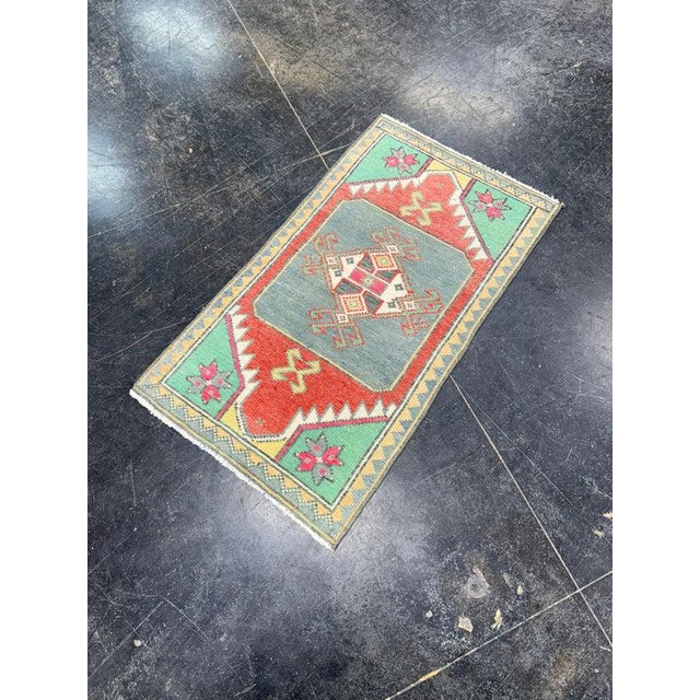 Textile Turkish Mini Rug Oriental Hand Knotted Vintage Rug 1'5" x 2'6" #17063 For Sale - Image 7 of 8