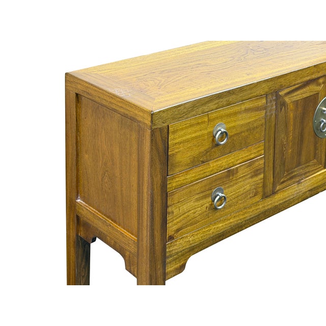 Honey Brown 4 Drawers Slim Narrow Console Side Foyer Table For Sale - Image 10 of 13