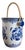 Ceramic Floral Blue White Chinoiserie Champagne Bucket With Rattan Handles For Sale