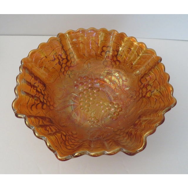 Mid-Century Modern Mid 20th Century Imperial Glass Iridescent Marigold Grape Carnival Glass Bowl For Sale - Image 3 of 7