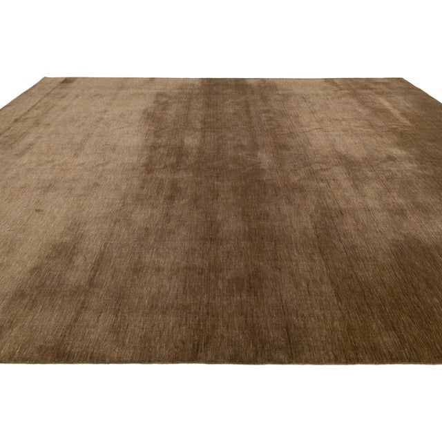 Textile 12x16 Apadana's Modern Gabbeh Hand-Loom Wool Area Rug in Chestnut Brown For Sale - Image 7 of 10