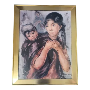 Vintage Edna Hibel Mexican Girl Original Reproduction Framed Print Art Work