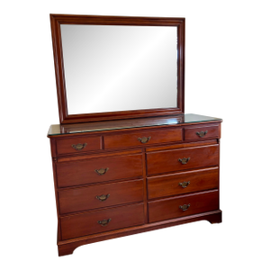Vintage Cherry Wood 9 Drawer Dresser With Mirror