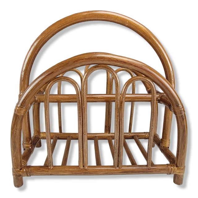 Bamboo Magazine Book Rack Holder Petite Bent Wood Rattan For Sale In San Francisco - Image 6 of 11