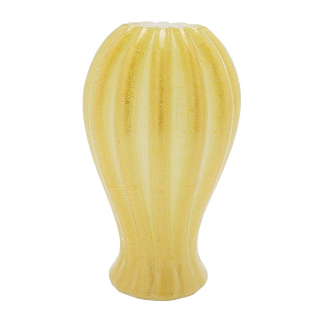 Gold Archimede Seguso Attributed Murano Gold-Infused Ribbed Blown Glass Vase, 1950's For Sale - Image 8 of 10