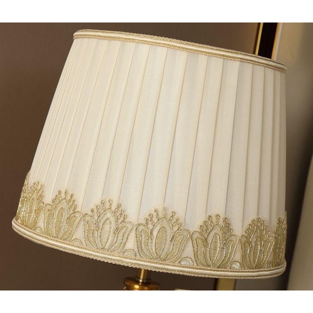 2020s Gold-Embroidered Pleated Fabric & Copper Lamp For Sale - Image 5 of 7