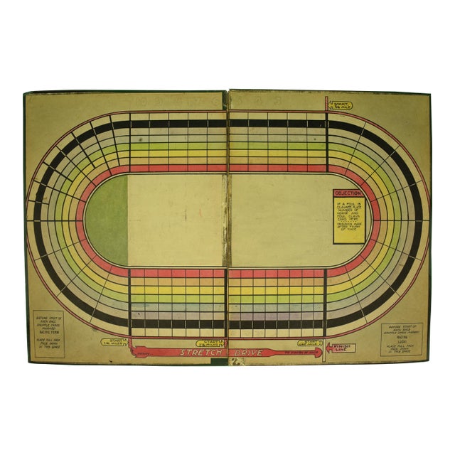 Hand-Painted C1930s 2pc Horse Race Track Board Game For Sale