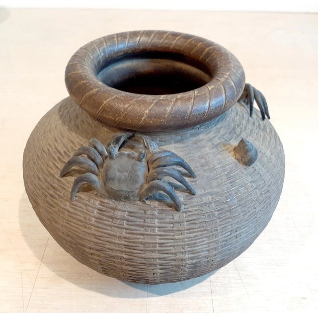 Ceramic Mid 20th Century Chinese Yixing Zhusha Basket Weave Crab Pot Vase For Sale - Image 7 of 11