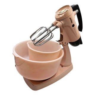Mid 20th Century Pink Enameled Model 12 Mixmaster Electric Mixer by Sunbeam W/ Bowls For Sale