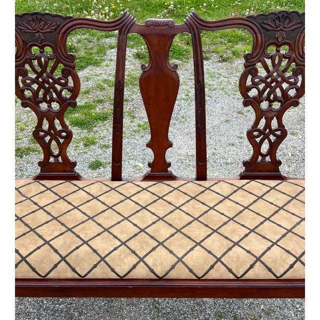 Vintage 1940’s Mahogany Chippendale Settee For Sale - Image 4 of 9