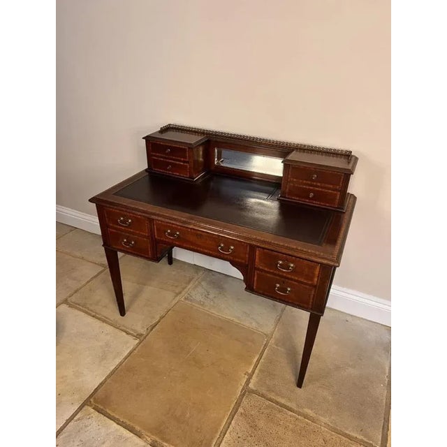 Antique Edwardian Mahogany Inlaid Writing Desk, 1900 For Sale - Image 9 of 10
