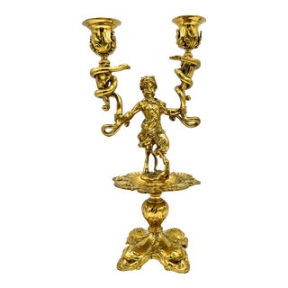 Antique Mythological Faun or Satyr With Snakes Brass Candle Holder For Sale