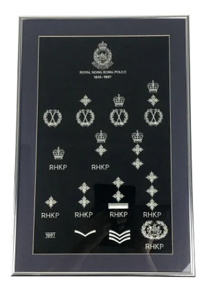 Framed British Colonial Royal Hong Kong Police Force Rank Badge