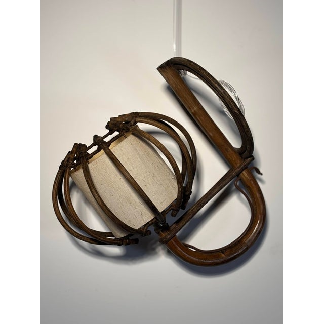 Wall Sconce in Bent Rattan and Canvas by Louis Sognot, 1950 For Sale - Image 4 of 11