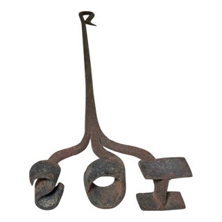 Large Antique Ios American Early 19th Century Wrought Iron Cow Branding Iron 2 For Sale