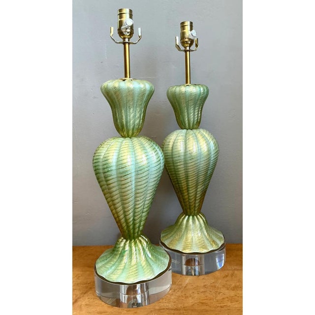 Mid 20th Century Vintage Italian Murano Glass Lamps With Lucite Plinths For Sale - Image 5 of 13