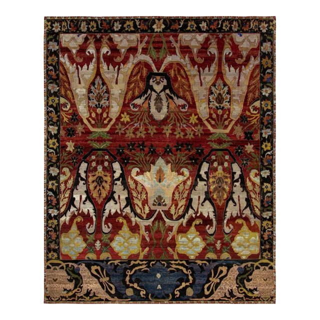 Rug & Kilim’s Persian Style Rug in Red, Gold, and Black With Floral Patterns For Sale