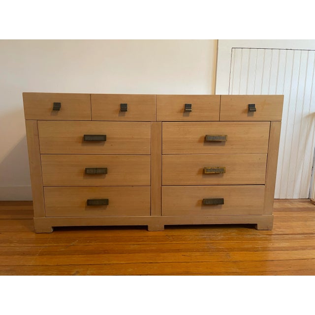 Beautiful Mengel blonde oak midcentury modern chest of drawers with detachable mirror. Large and spacious with lots of...