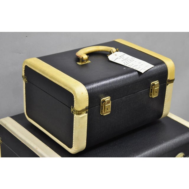 Vintage Art Deco Black & White Hard Case Travel Luggage Suitcase - 2 Pc Set For Sale - Image 16 of 16