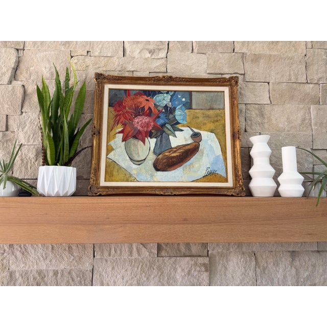 Mid-Century Modern Charles Levier “2 Bouquets” Original Oil on Canvas, Mid-20th Century For Sale - Image 3 of 5