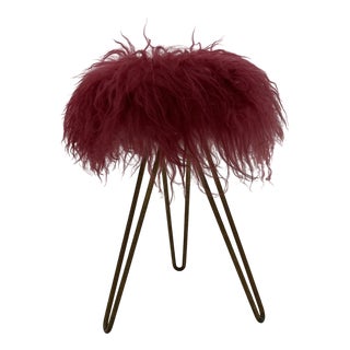 Midcentury Modern Red Flokati Stool, 1950s For Sale