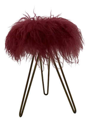 Midcentury Modern Red Flokati Stool, 1950s