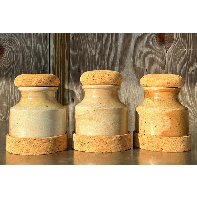 Vintage Boho Studio Pottery Jars With Cork Lid - Set of 3 For Sale - Image 10 of 11