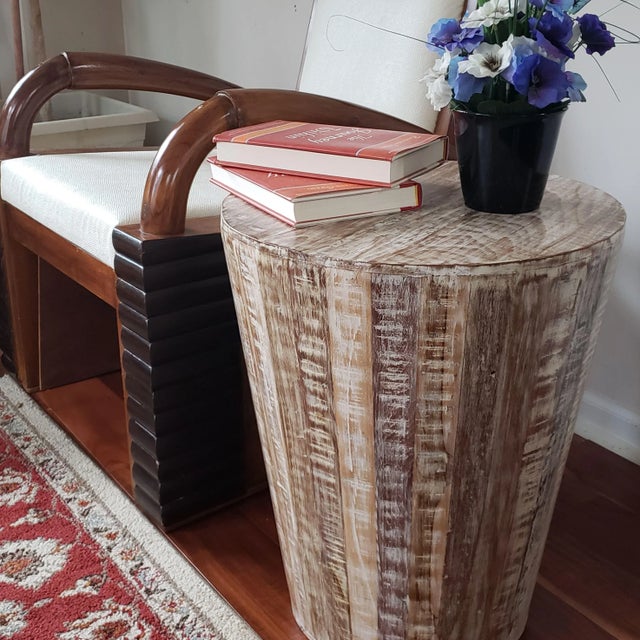 This exotic reclaimed solid wood 18-inch distressed accent table will add an eye-catching style to your living room or...