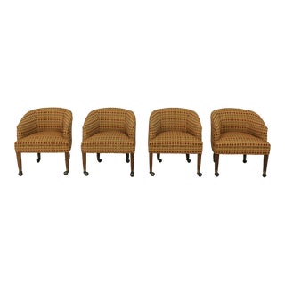 Set of 4 Barrel Back Upholstered Games Table Club Chairs For Sale