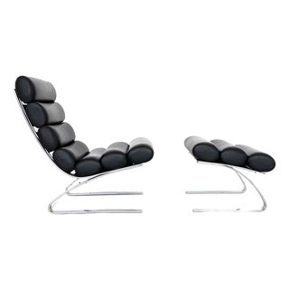 Set of Sinus Lounge Chair and Ottoman in Leather For Sale