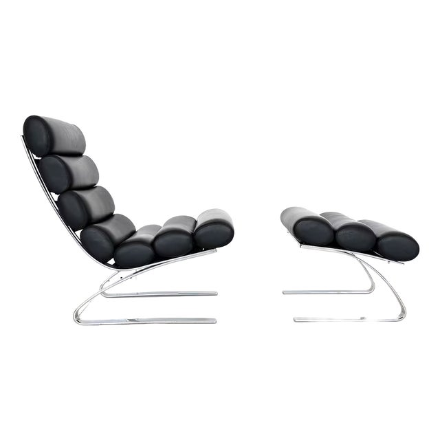 Set of Sinus Lounge Chair and Ottoman in Leather For Sale