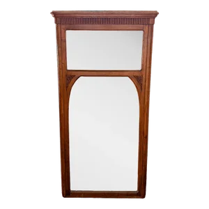 Transitional Art Deco Nouveau Oak Trumeau Mirror, France Circa 1920